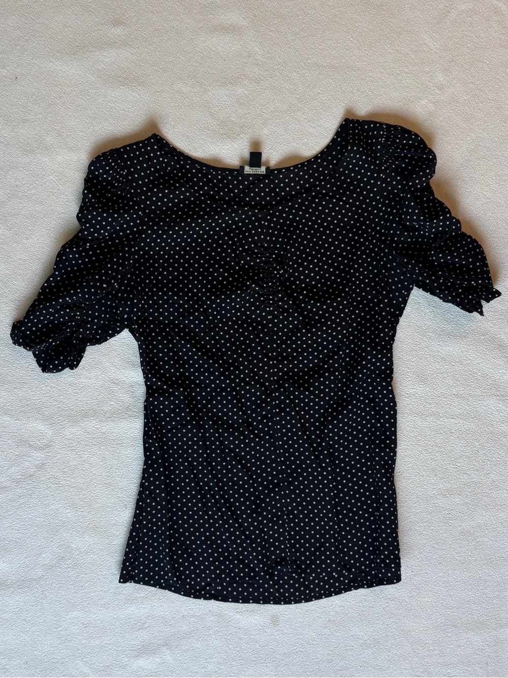 Vintage Ann Taylor Black Polka Dot Puff-Sleeve Blouse